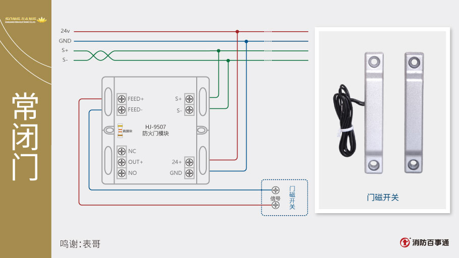 松江HJ-9507防火门模块常闭门接线